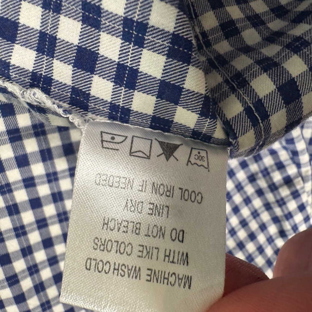 Tyler Boe Button Down Tunic Women L Blue White Gingham Preppy High Low Old Money - Picture 11 of 12